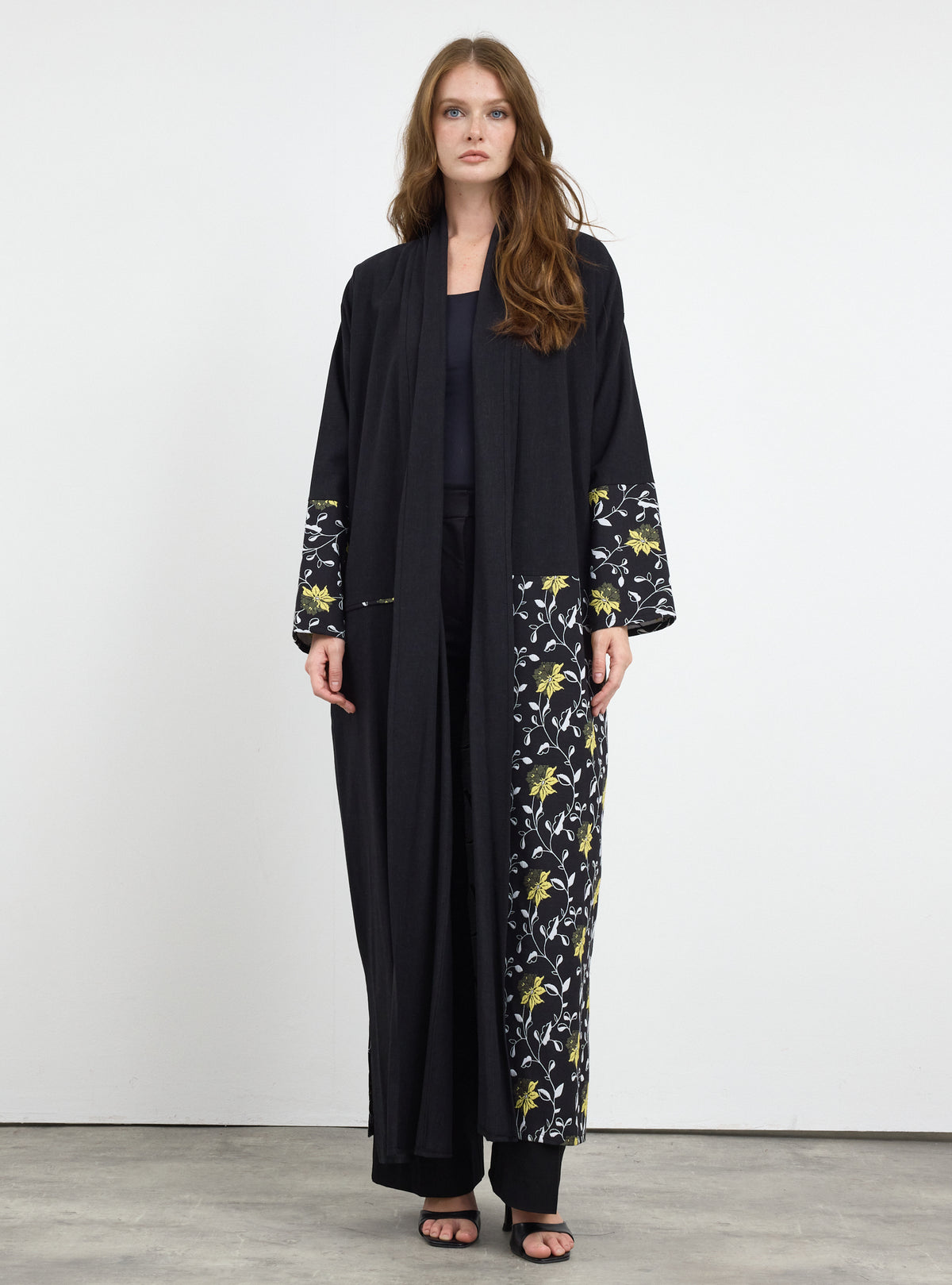 Black Flower Print Abaya