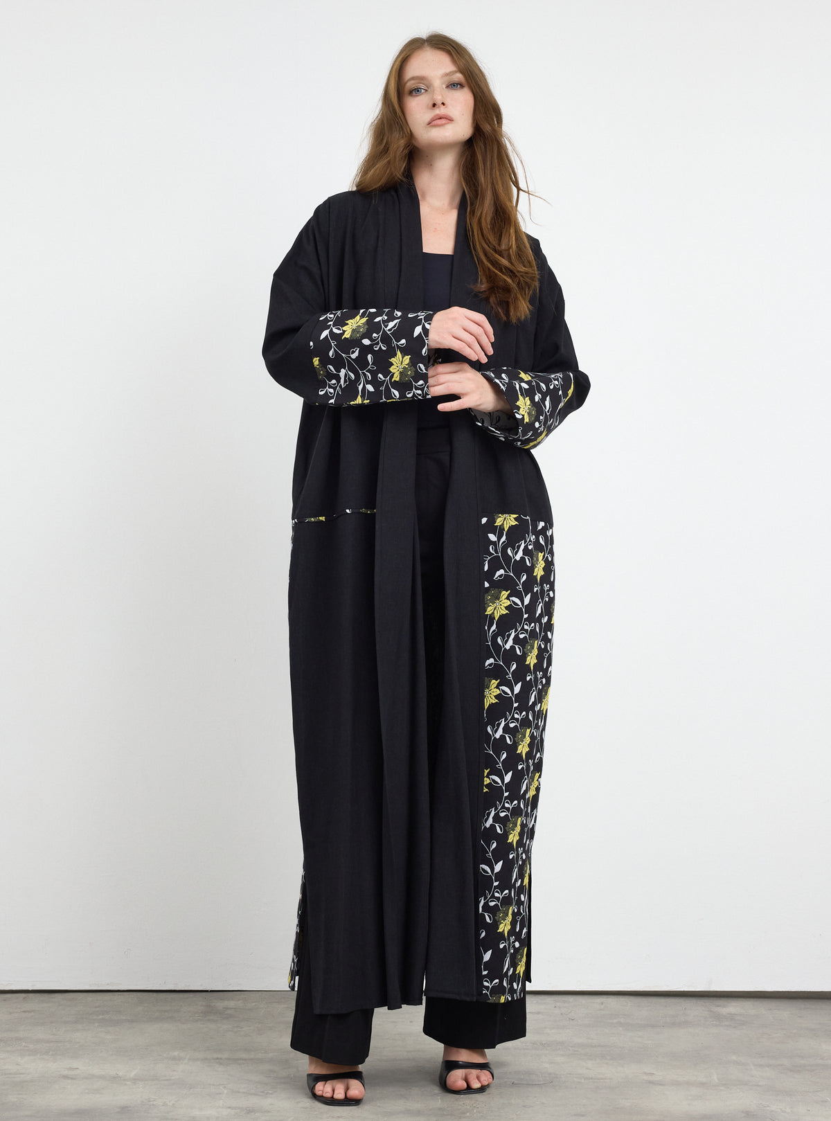 Black Flower Print Abaya