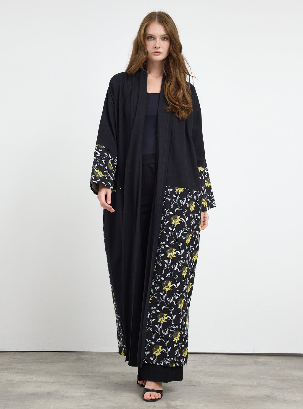 Black Flower Print Abaya