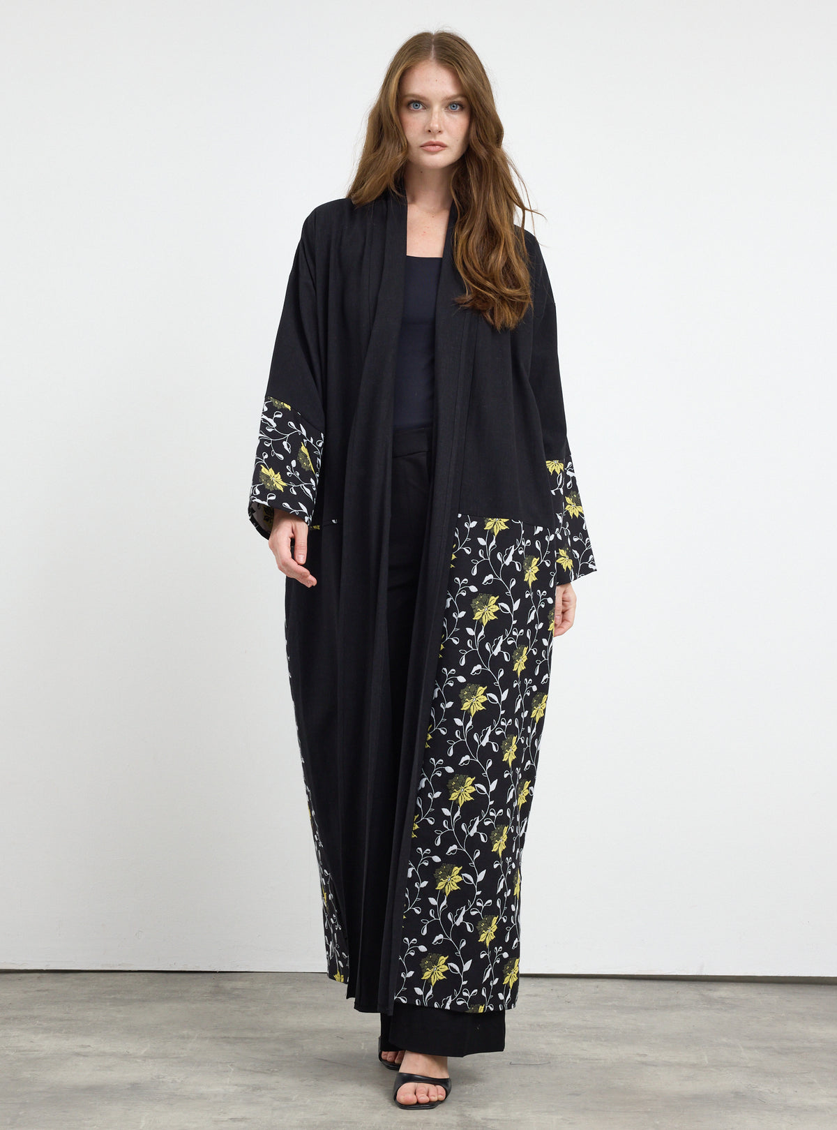 Black Flower Print Abaya