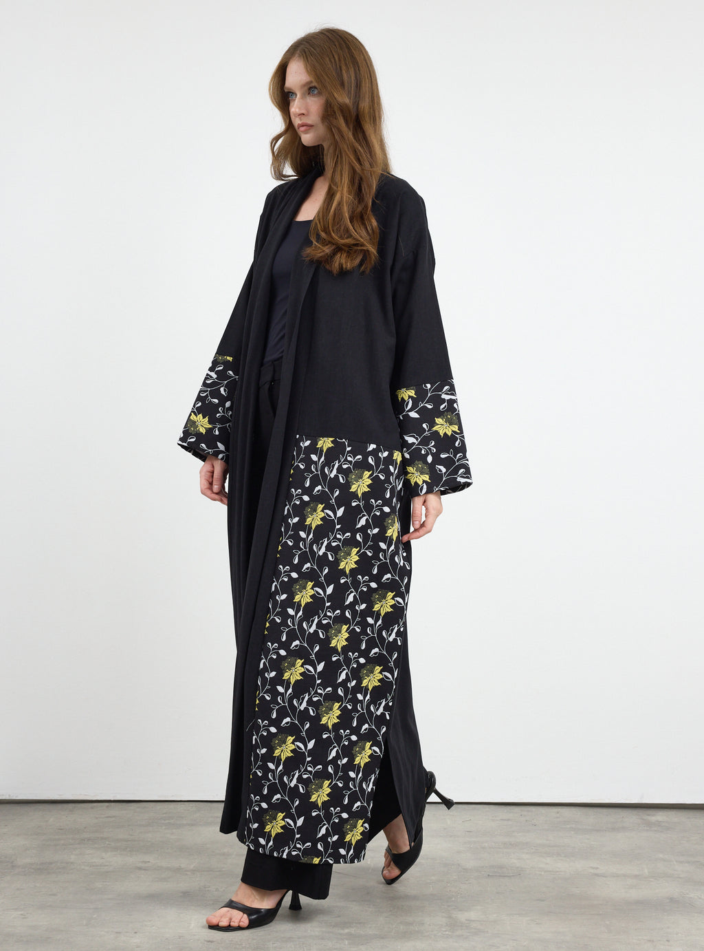 Black Flower Print Abaya