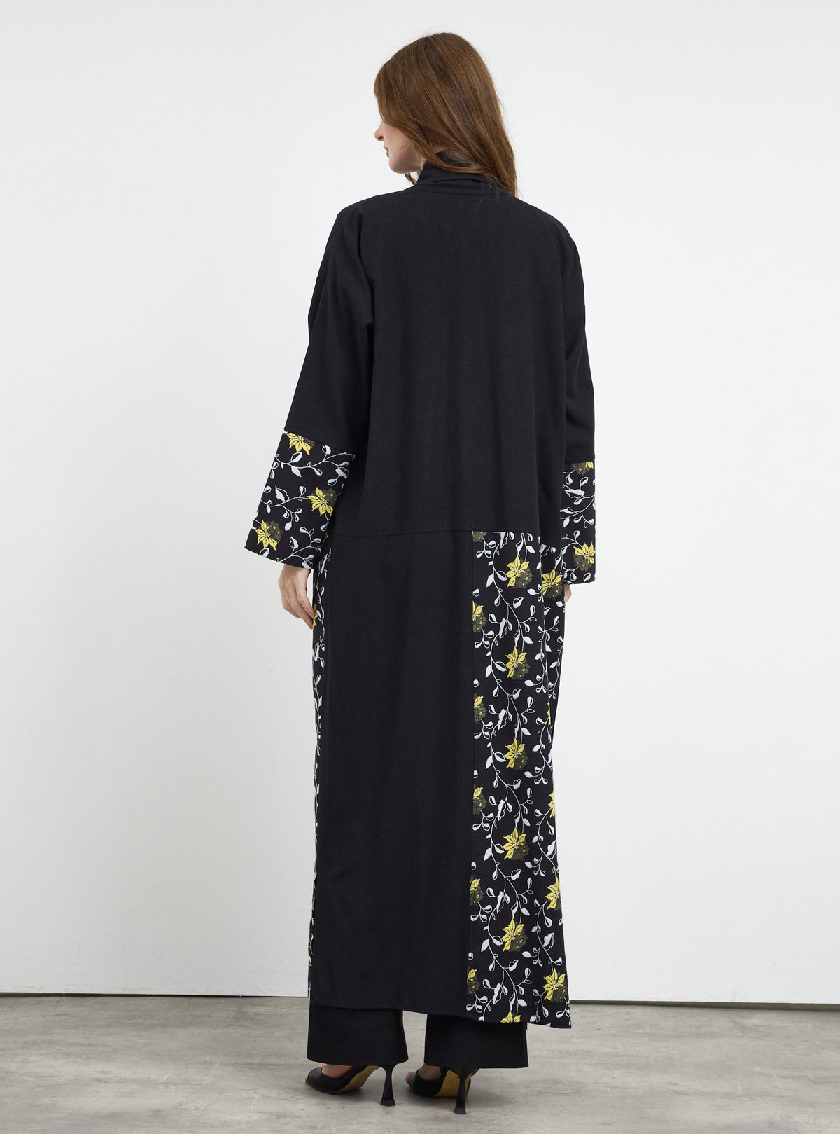 Black Flower Print Abaya