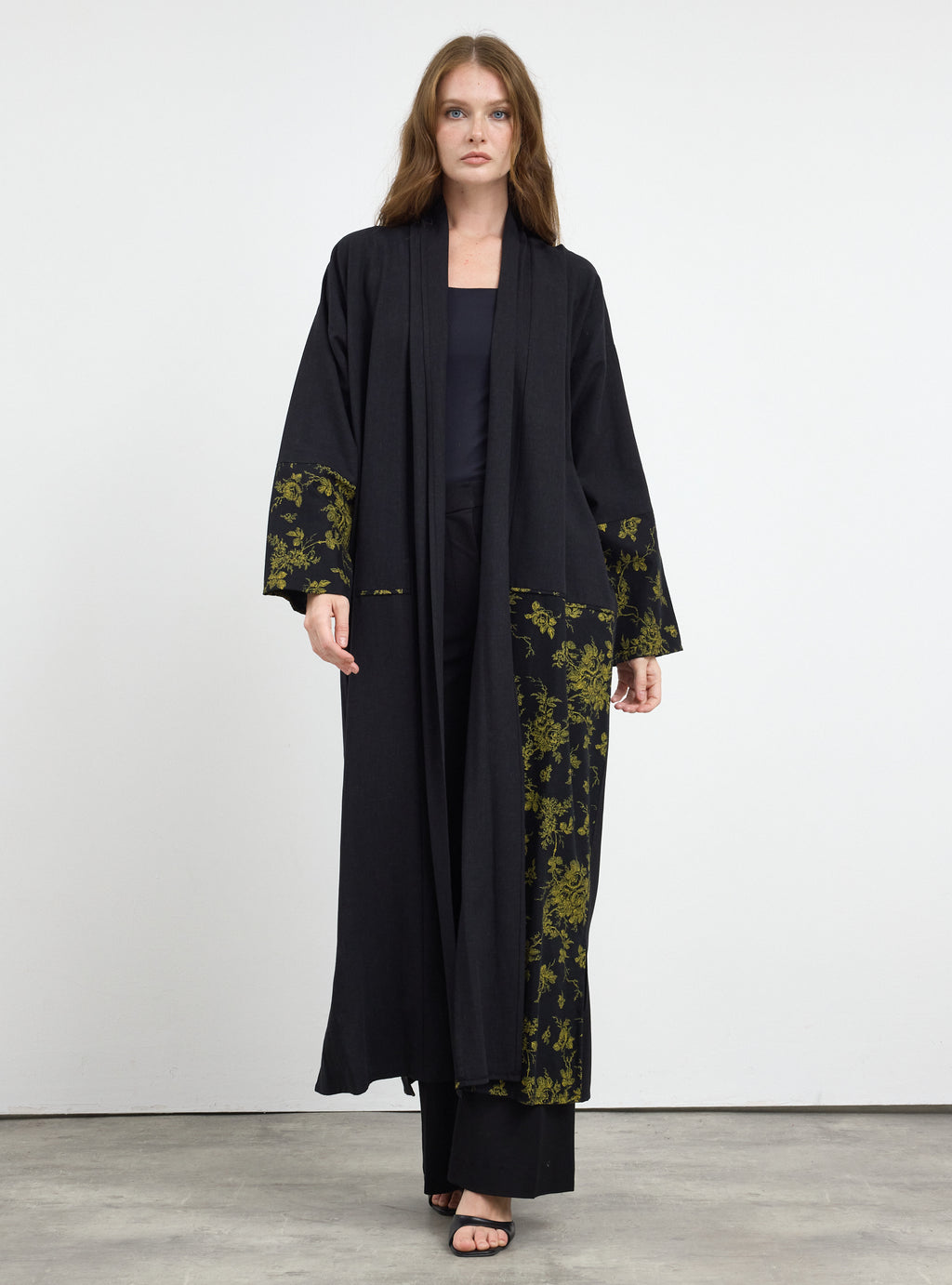 Black Yellow Print Abaya