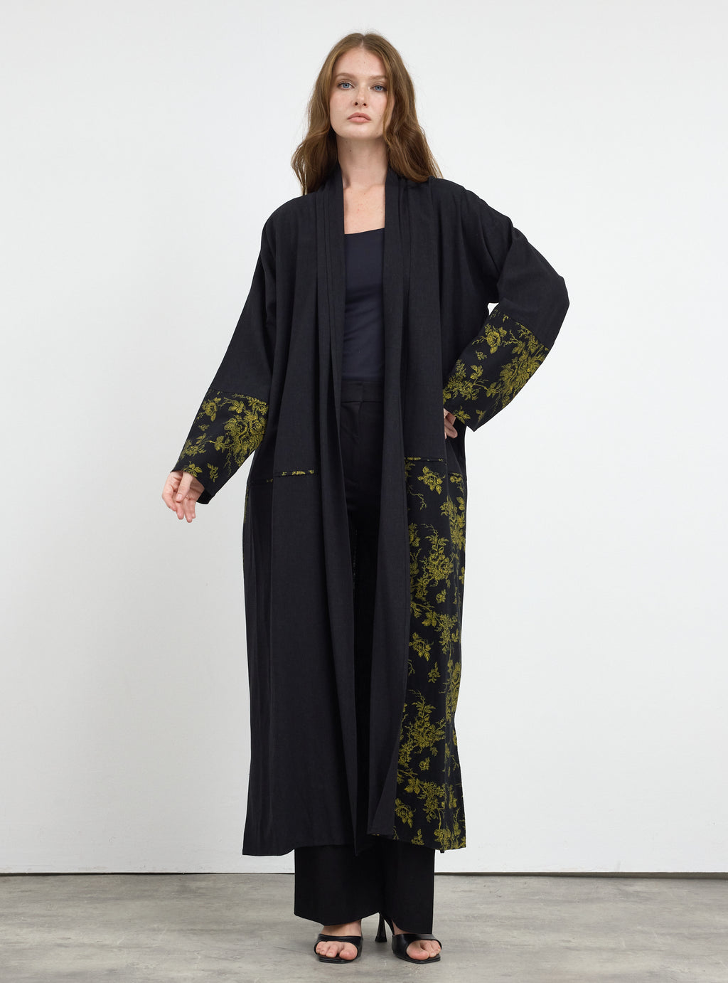 Black Yellow Print Abaya