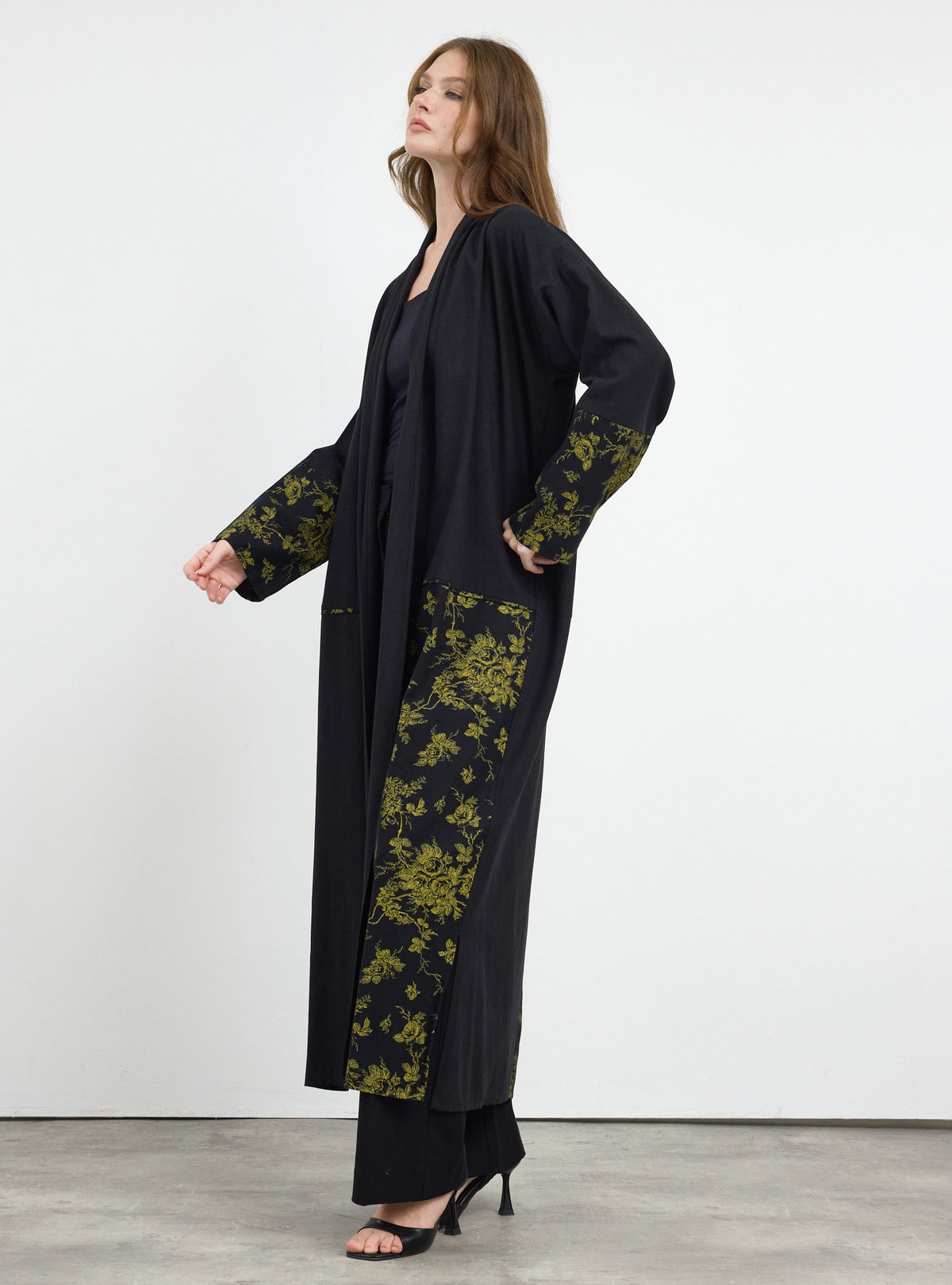 Black Yellow Print Abaya