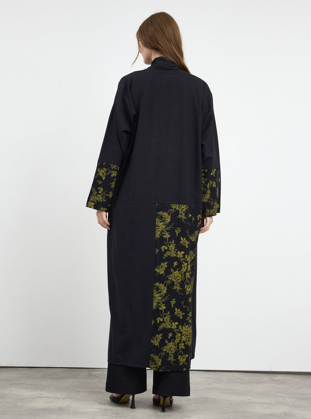 Black Yellow Print Abaya