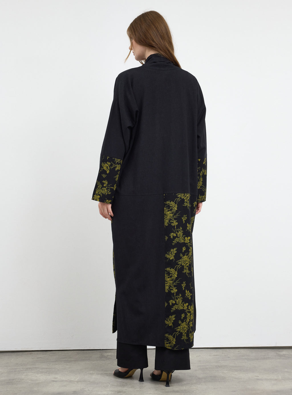 Black Yellow Print Abaya