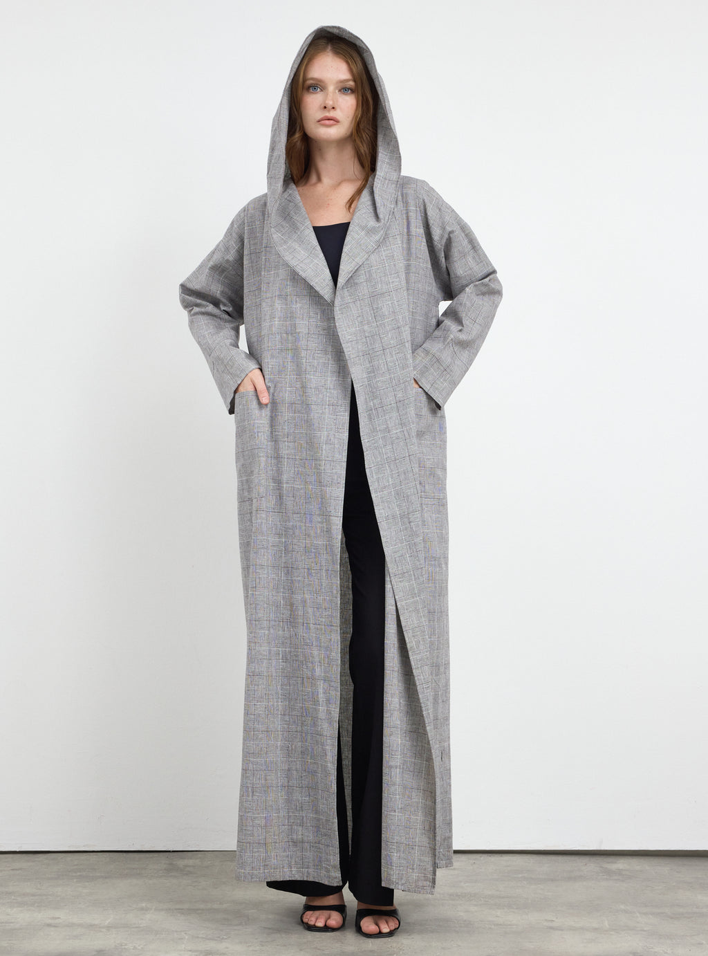 Black & White Checkered Hooded Abaya