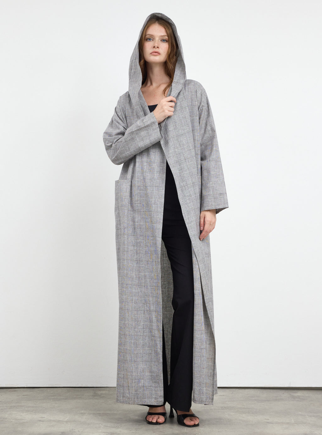 Black & White Checkered Hooded Abaya