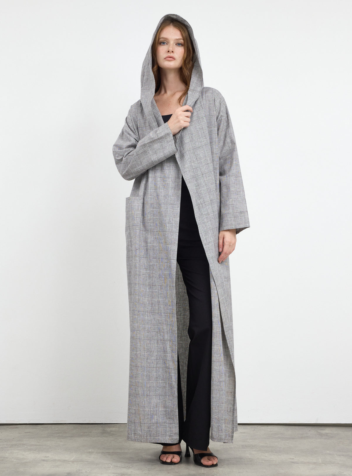 Black & White Checkered Hooded Abaya