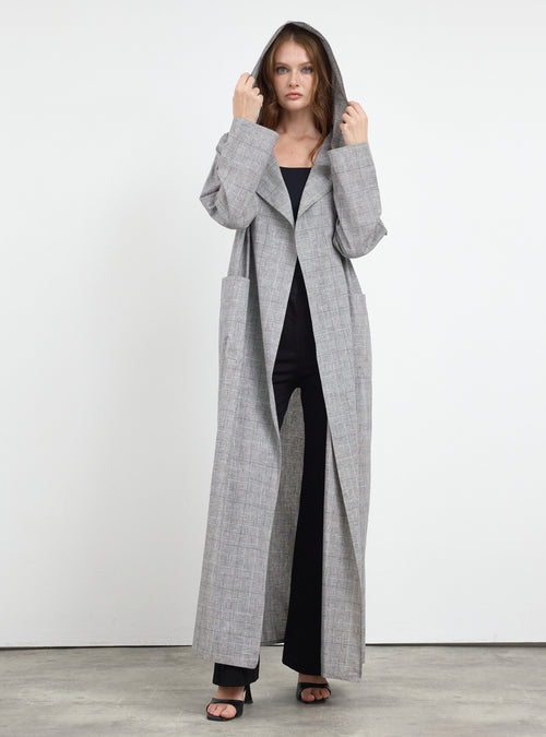 Black & White Checkered Hooded Abaya - Store WF