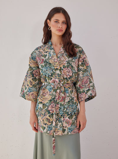 Organic Cotton Jacquard Printed Kimono