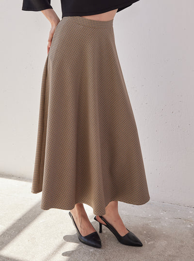 Maxi Length Light Brown Check Skirt