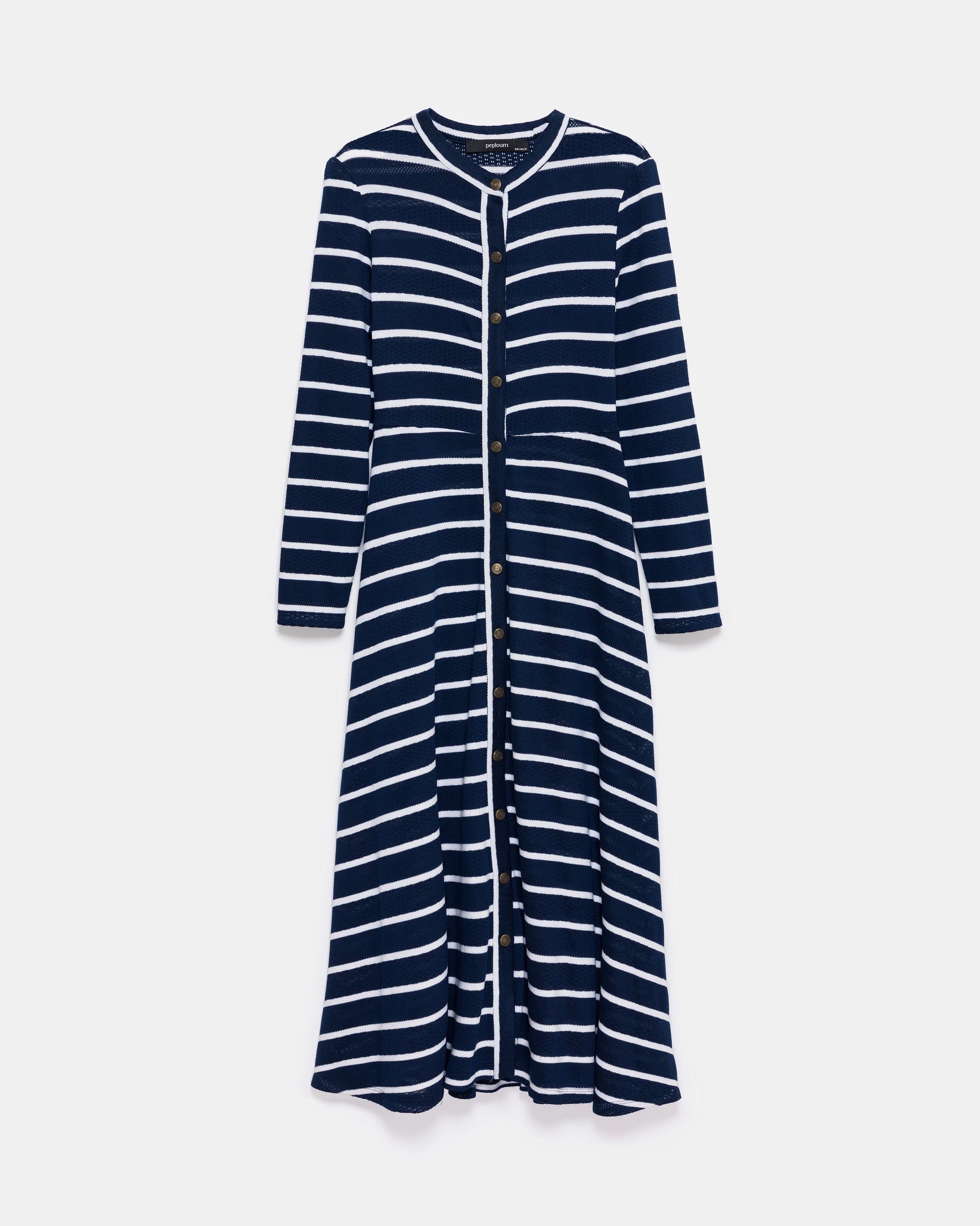 Navy Blue Stripe All-Season Ribbed Knit Dress