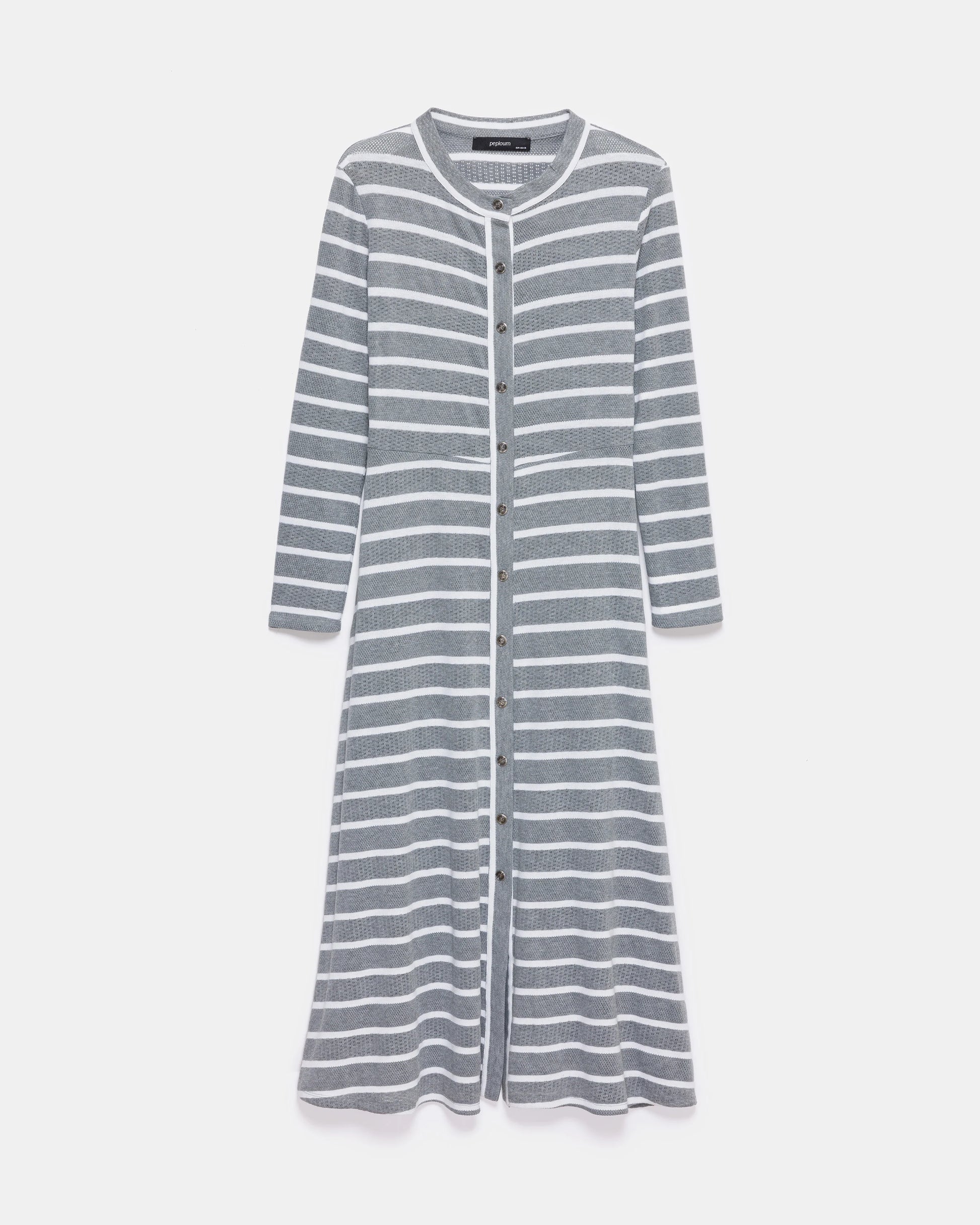 Gray Stripe All-Season Ribbed Knit Dress