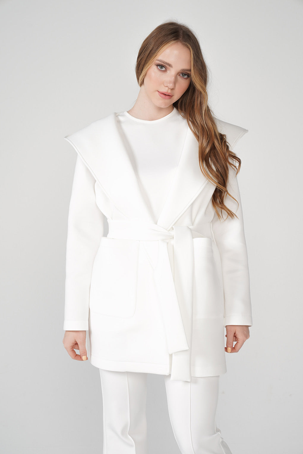 White Scuba Belted Jacket - Store WF