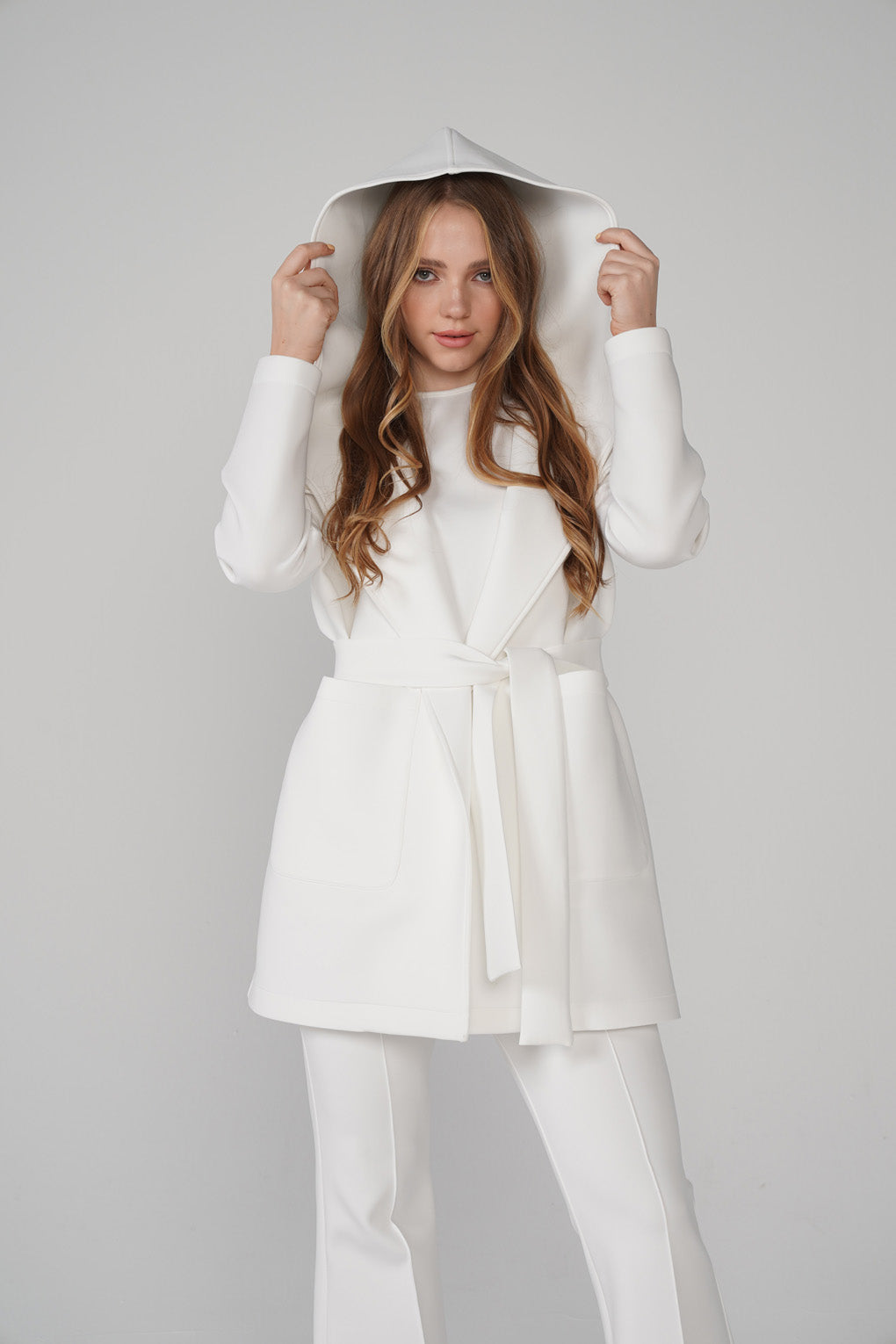 White Scuba Belted Jacket - Store WF