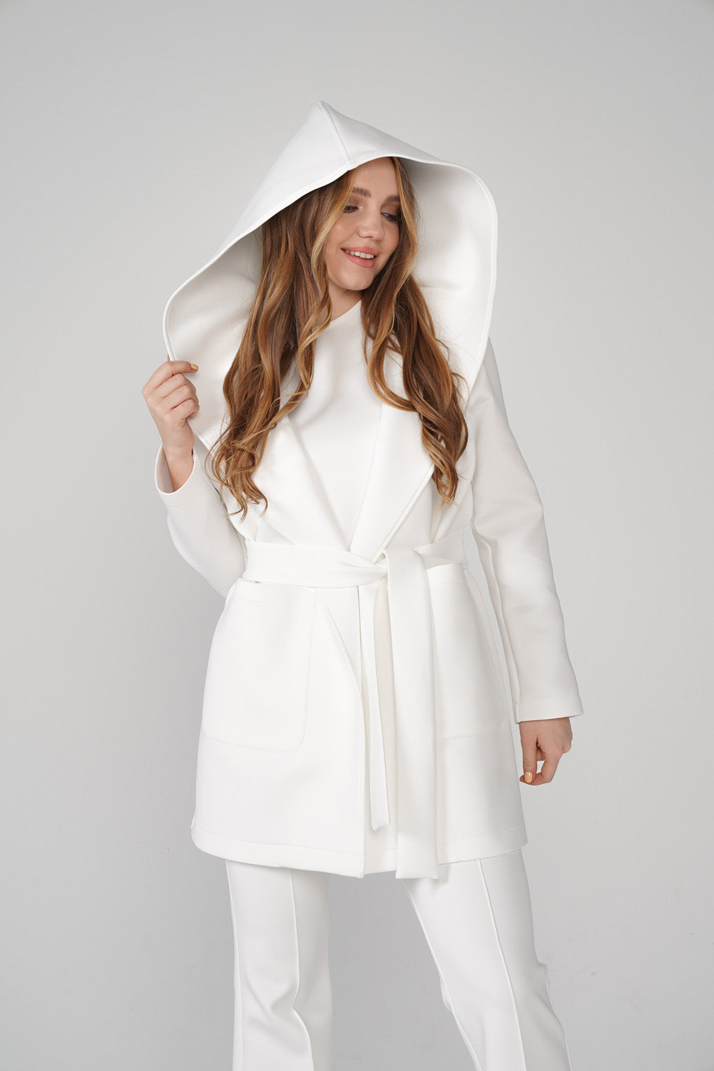 White Scuba Belted Jacket - Store WF