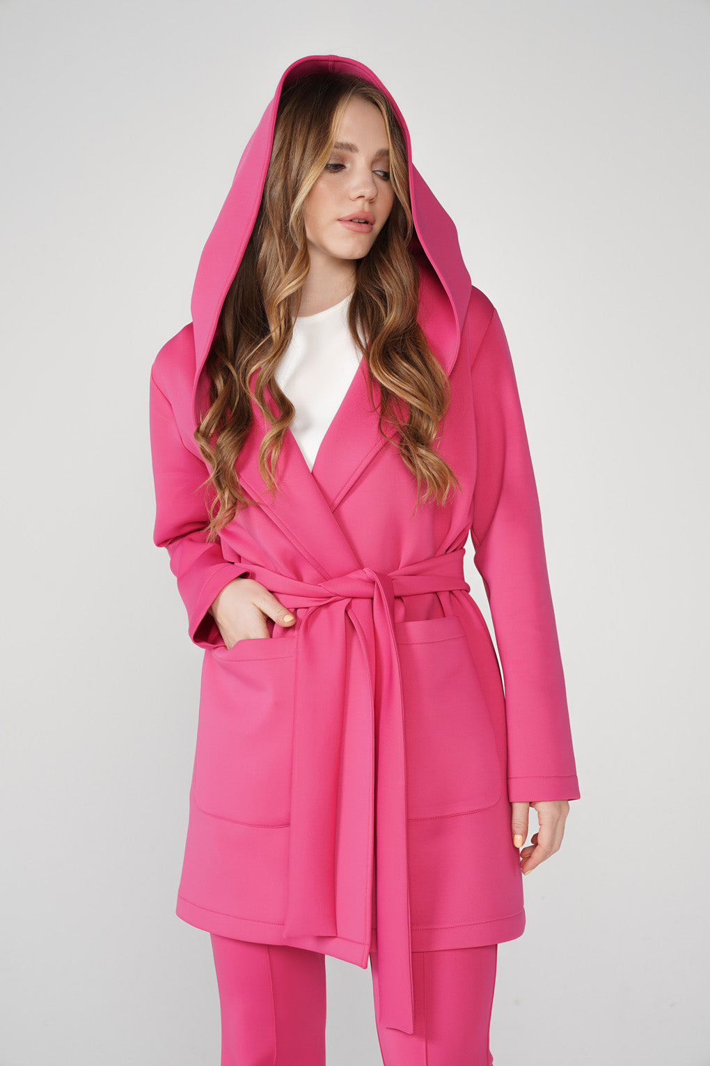 Pink Scuba Belted Jacket - Store WF