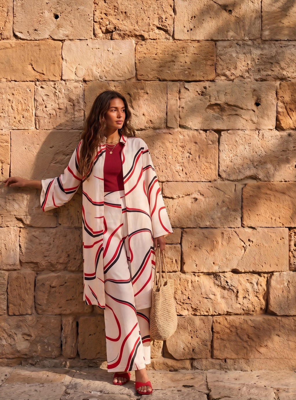 Linen Modern Stripe Kimono Trouser Set