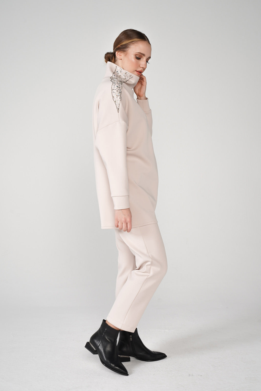 Beige High Neck Scuba Tracksuit Set - Store WF