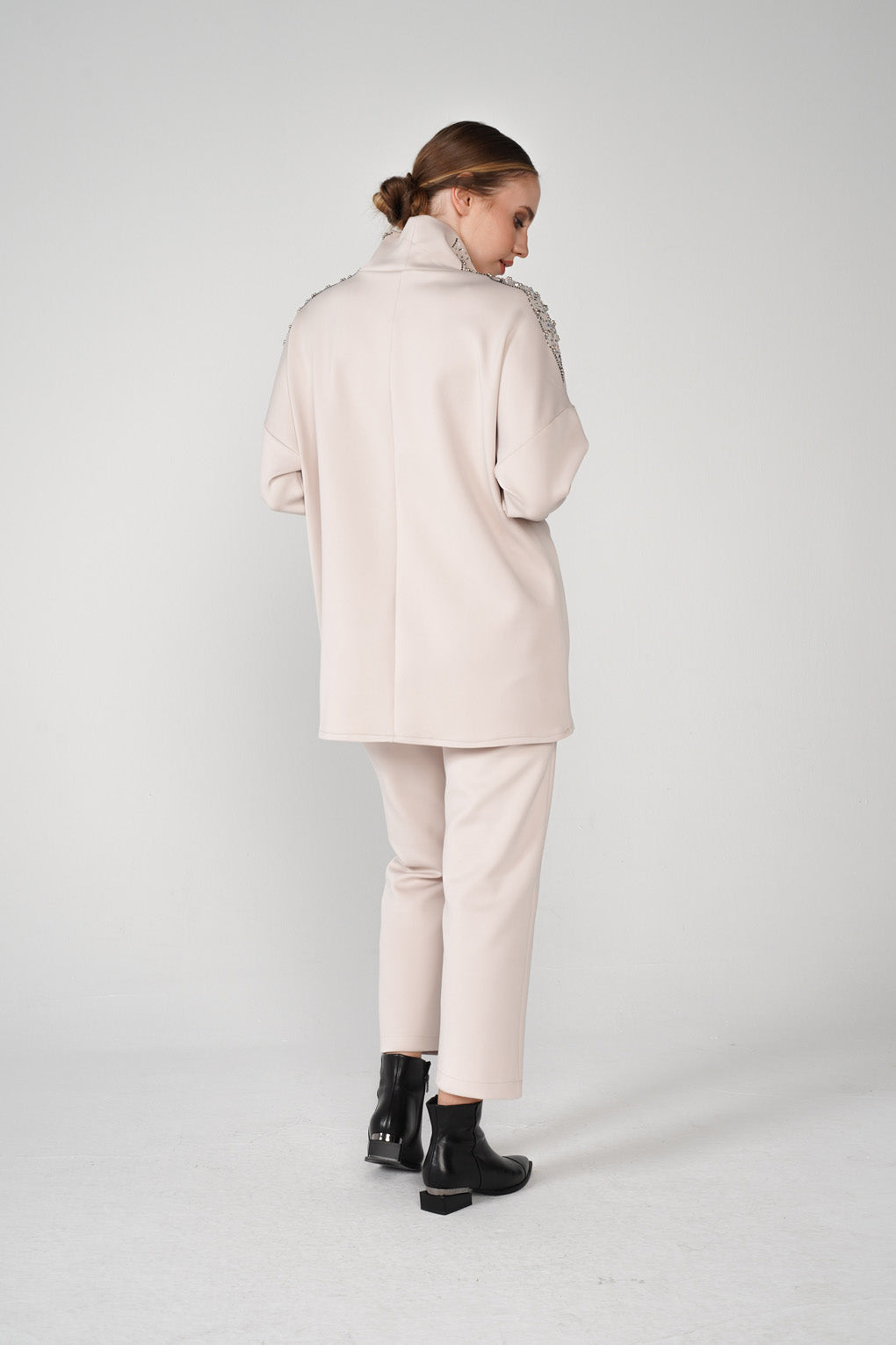 Beige High Neck Scuba Tracksuit Set - Store WF