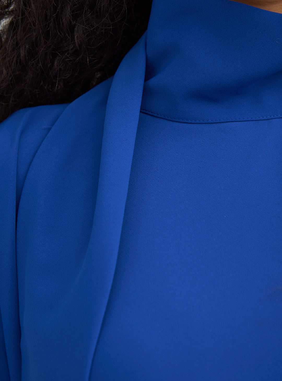 Sax Blue Fringed Kaftan Dress With Tie Neck Detailed