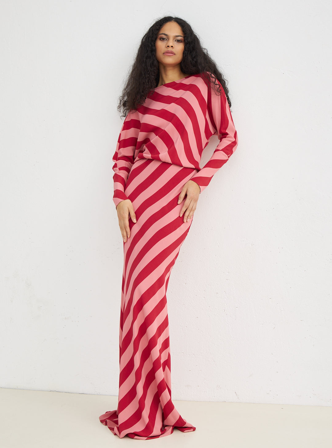 Red & Pink  Striped Viscose Dress