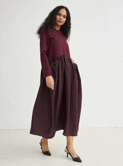 Burgundy Maxi Dress with Knit Top