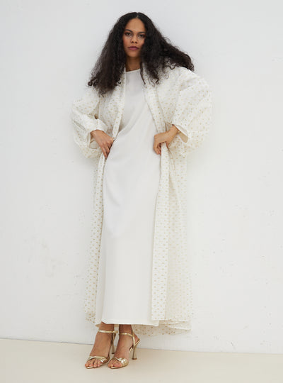 Offwhite Gold Lurex Abaya With Dress Set