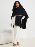 Contrast Binding Black Wool Poncho - Store WF