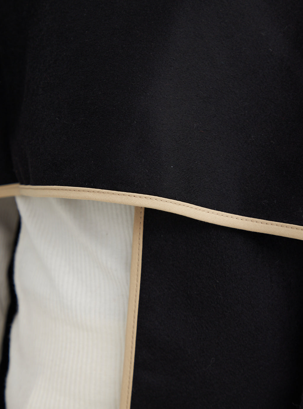 Contrast Binding Black Wool Poncho