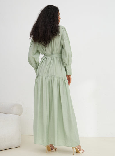 Soft Mint Viscose Belted Maxi Dress
