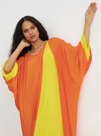 Crystal Embellished Orange Yellow Kaftan Dress