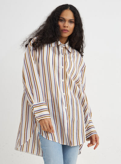 Multi Colour Stripe Cotton-Linen Shirt
