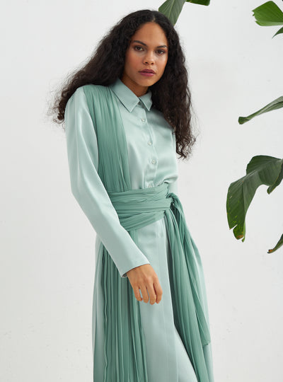 Mint Pleated Trousers Tunic set
