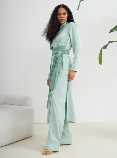 Mint Pleated Trousers Tunic set