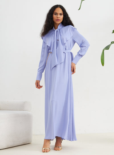 Tie Neck Belted Maxi Dress