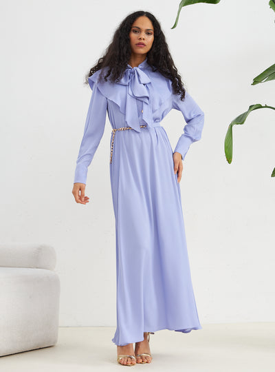Tie Neck Belted Maxi Dress