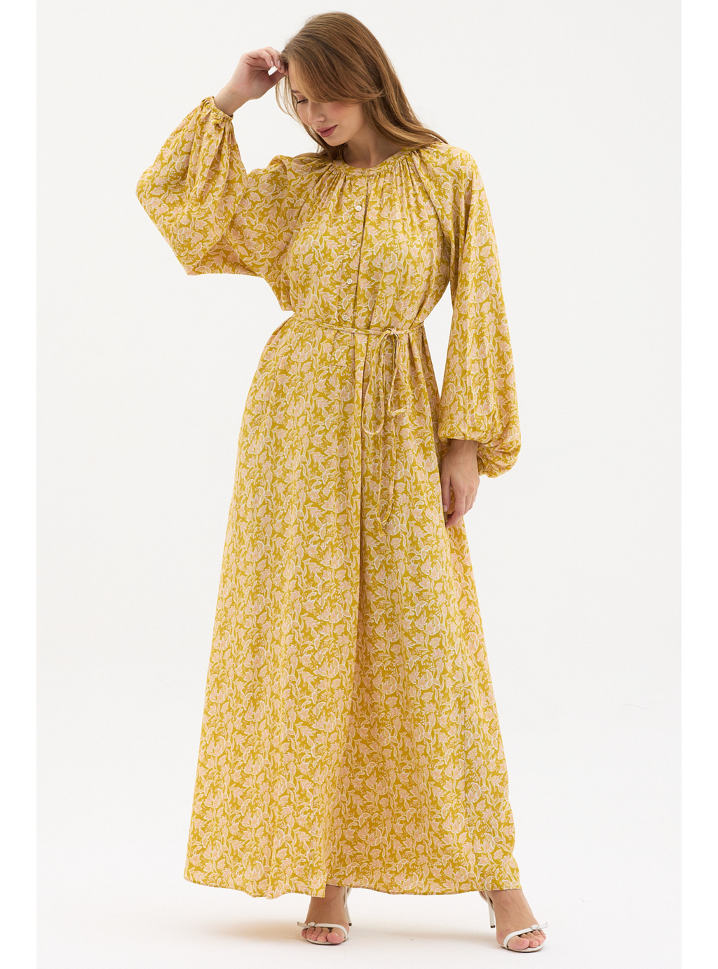 Yellow Floral Belted Maxi Dress - Store WF