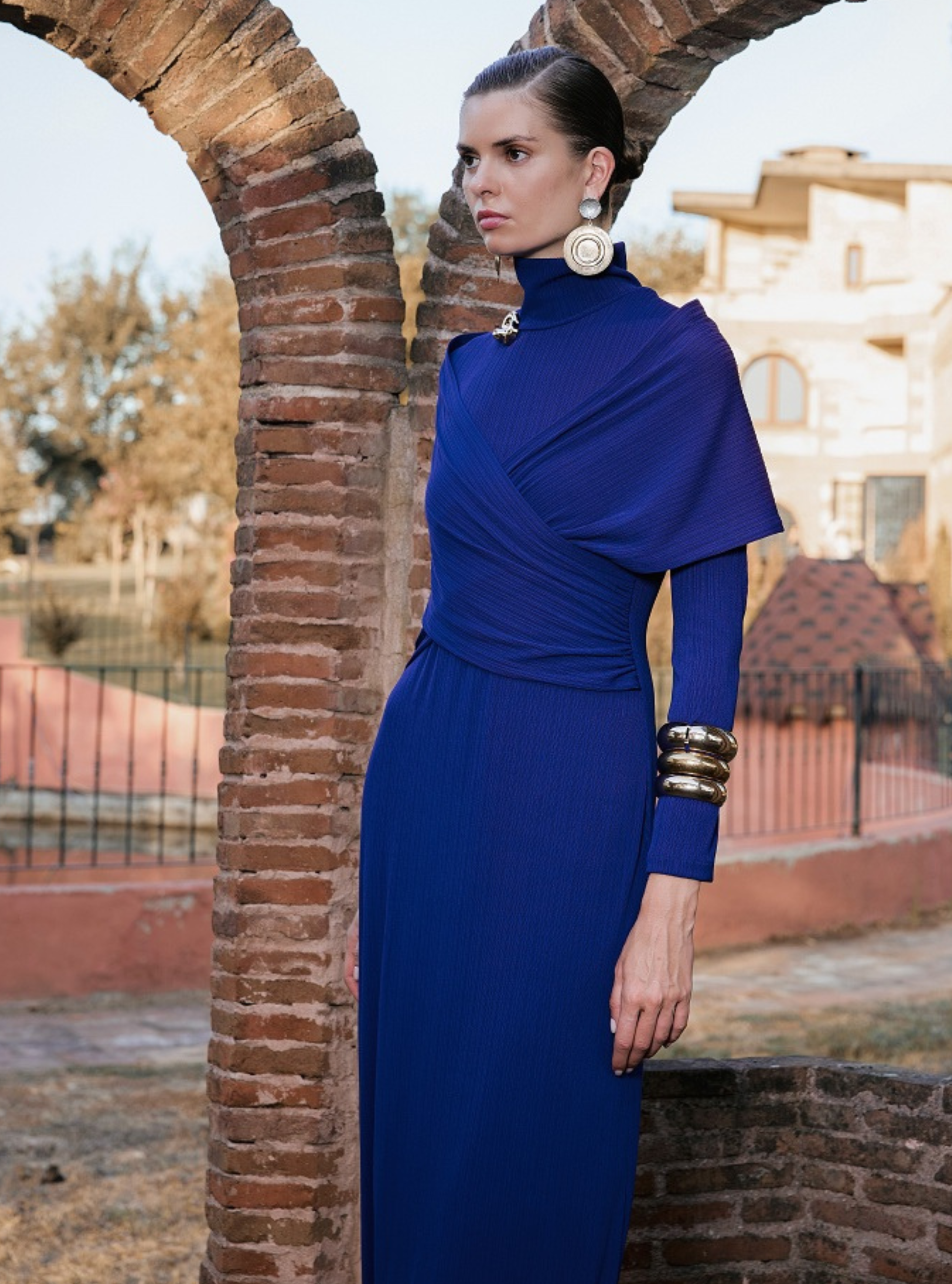 Royal Blue Wrap Style Modest Evening Dress