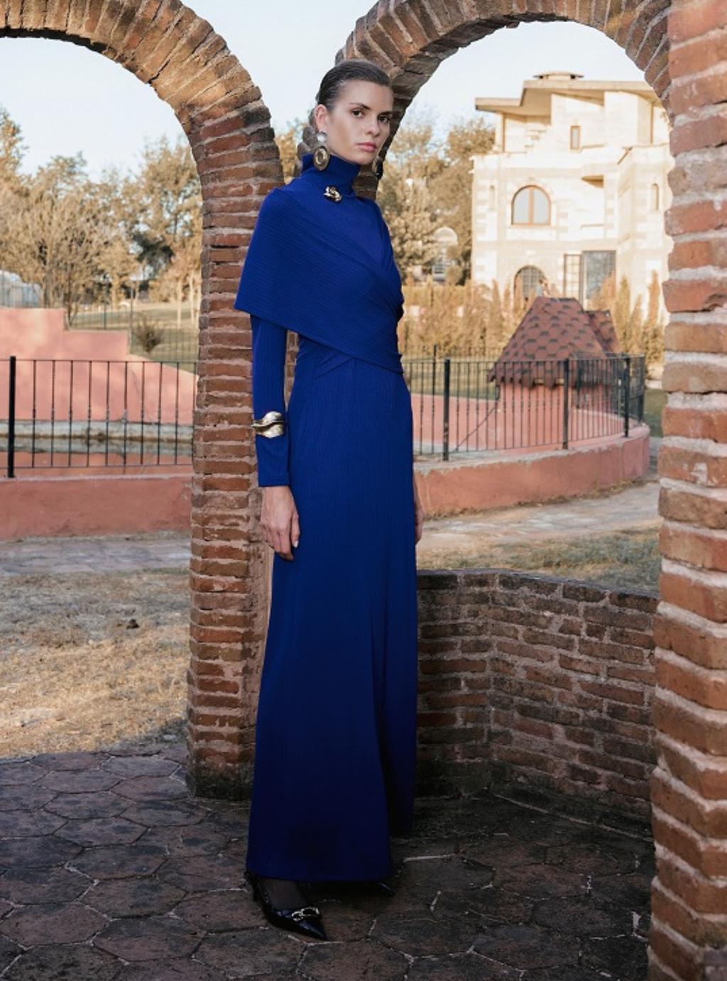 Royal Blue Wrap Style Modest Evening Dress