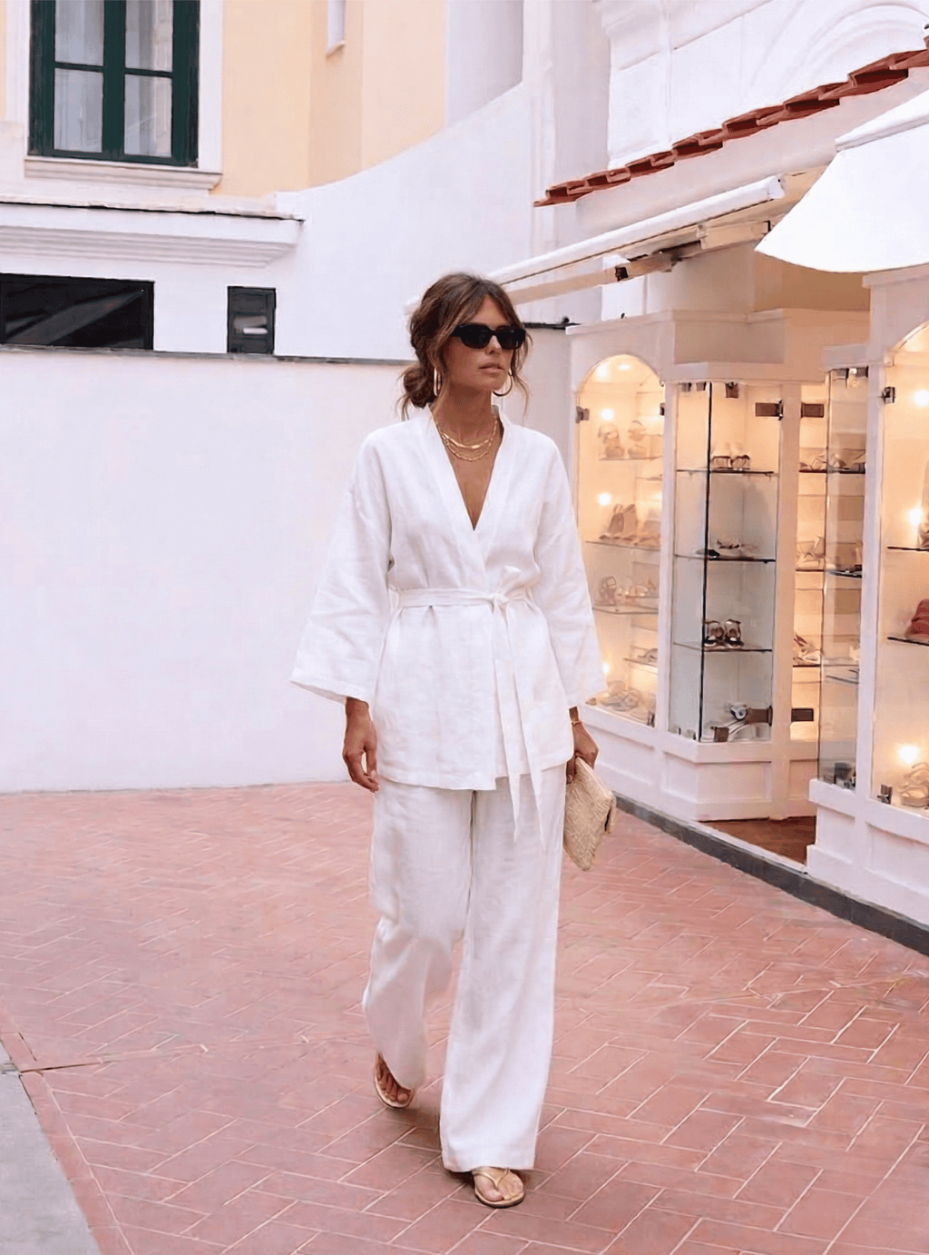 100% Washed Linen White Kimono & Trouser Set - Store WF