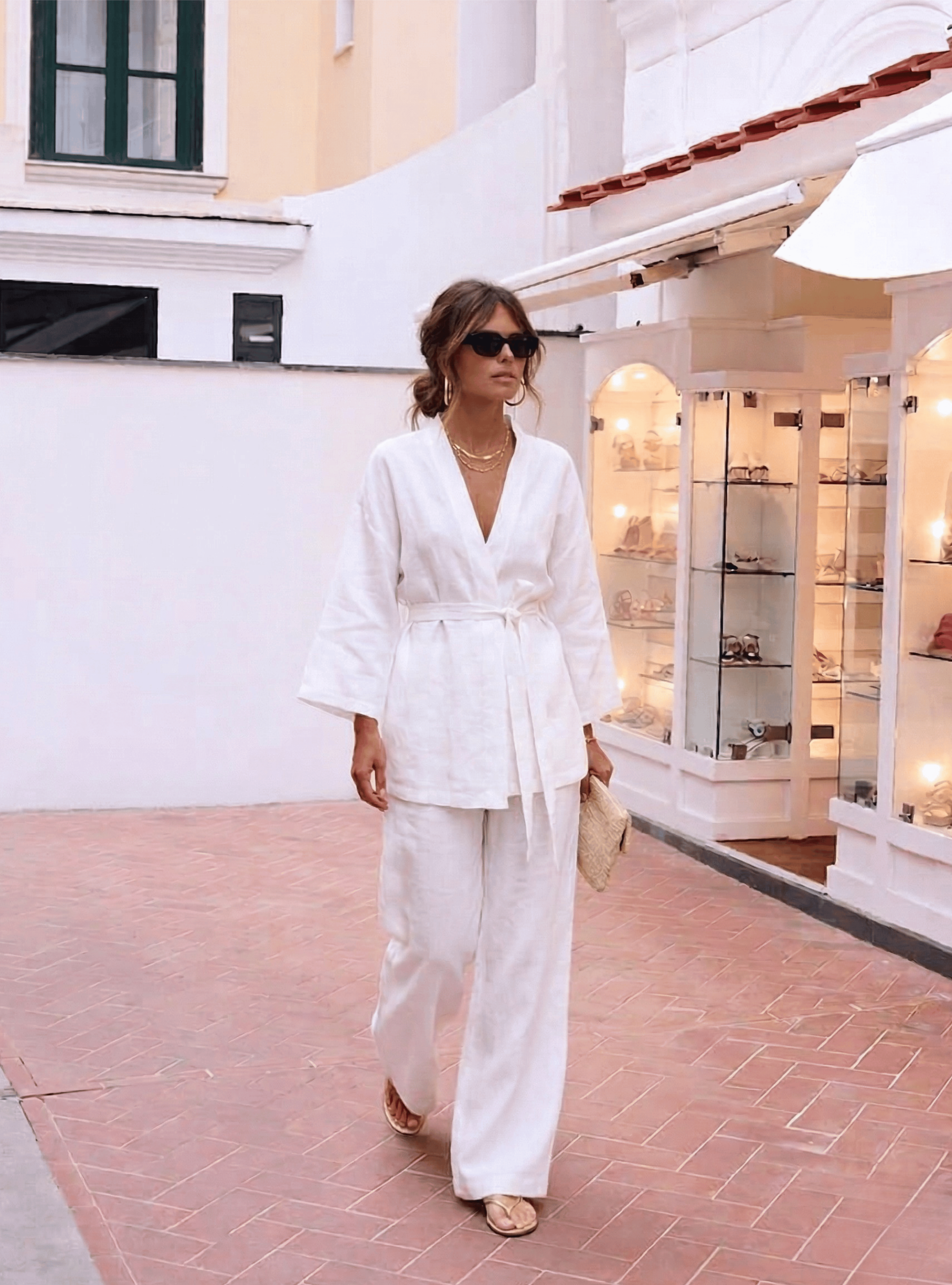 100% Washed Linen White Kimono & Trouser Set - Store WF
