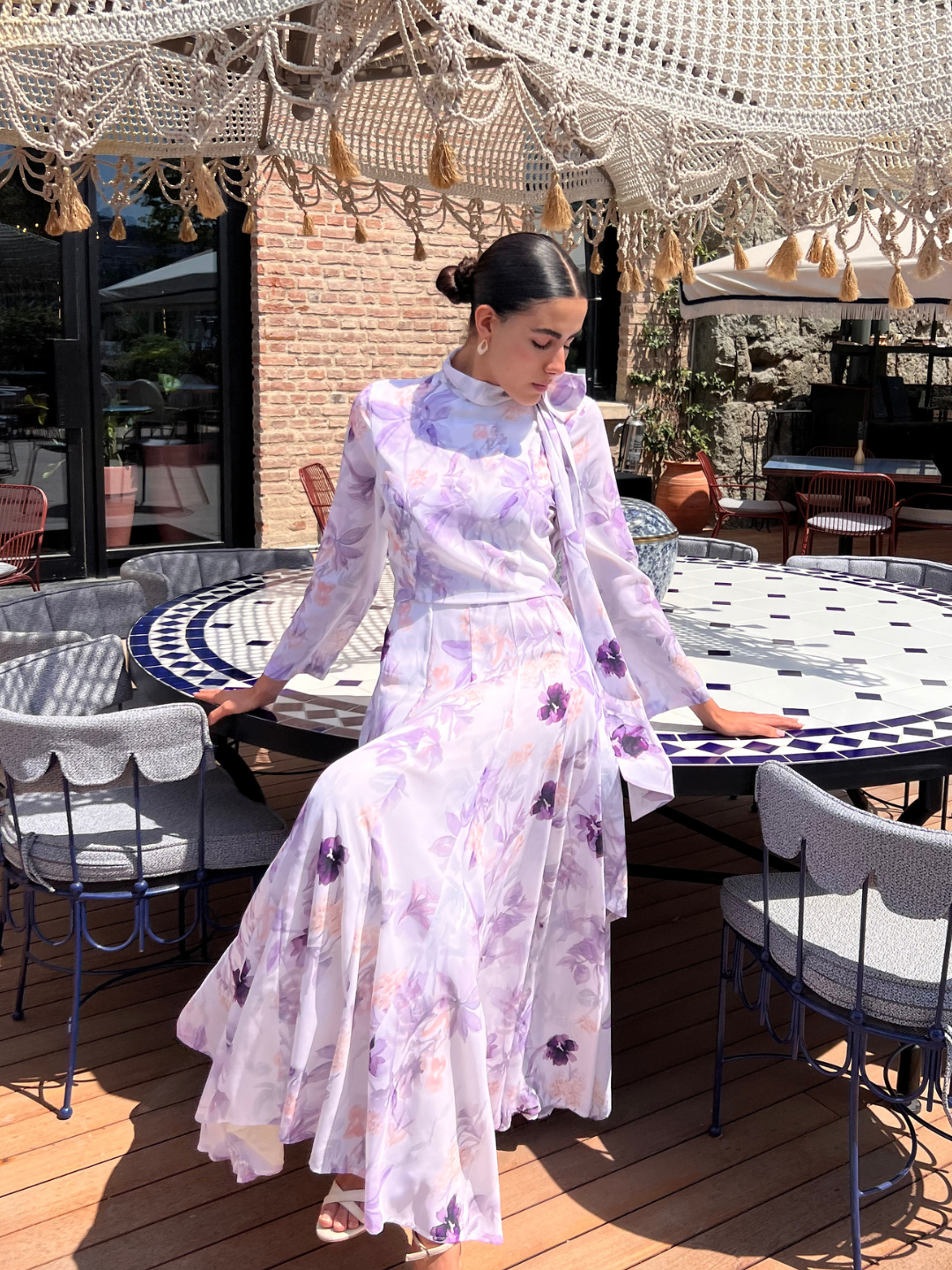 Watercolor Bloom Chiffon Maxi Dress