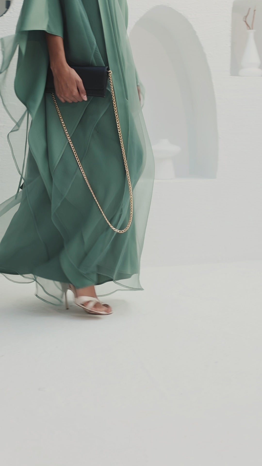 Mint Organza Double Layer Kaftan Dress