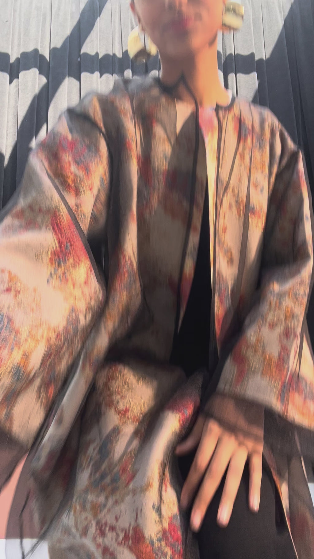 Two-Piece Double Layer Orange jaquarde Organze Abaya