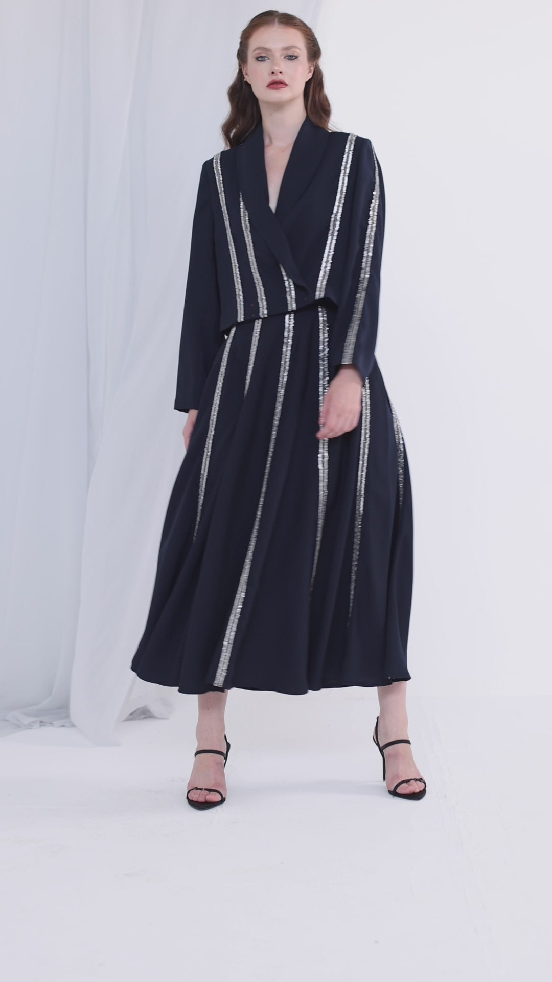 Sequin Piping Jacket & Skirt Set