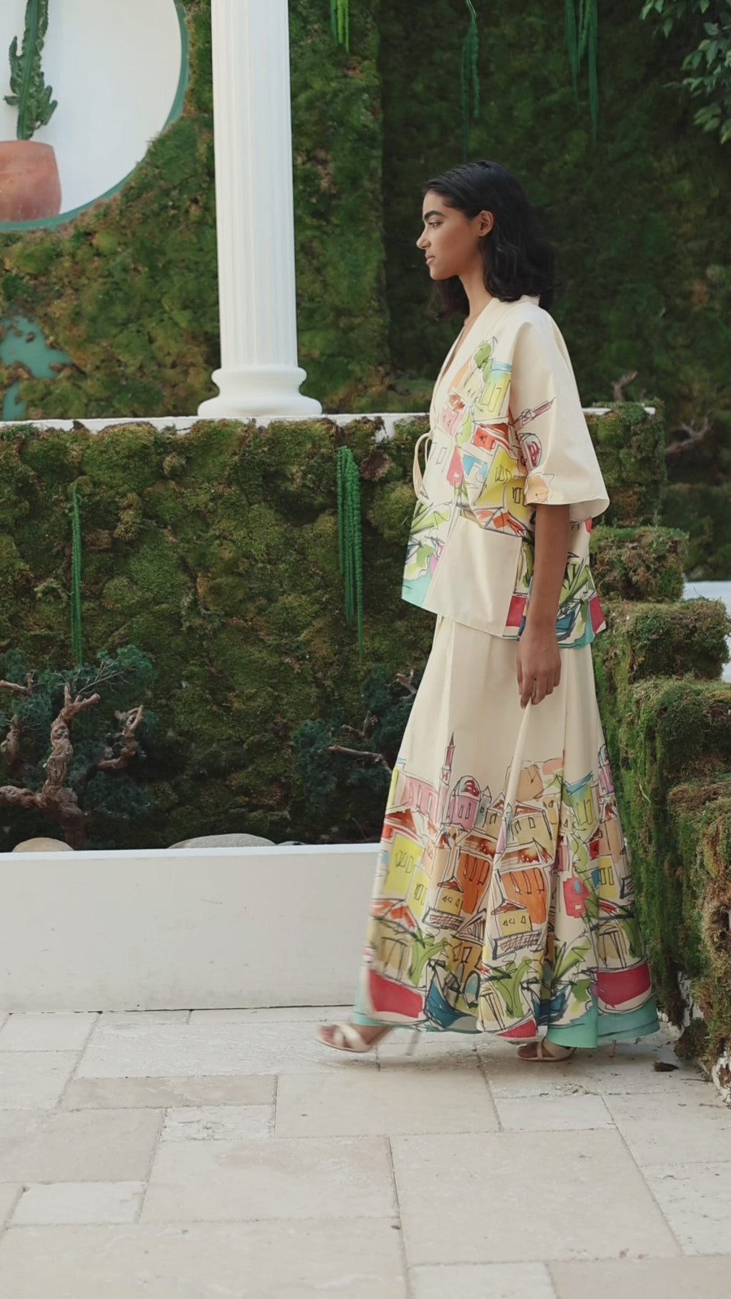 City Printed Cotton-poplin Jacket & Skirt Set