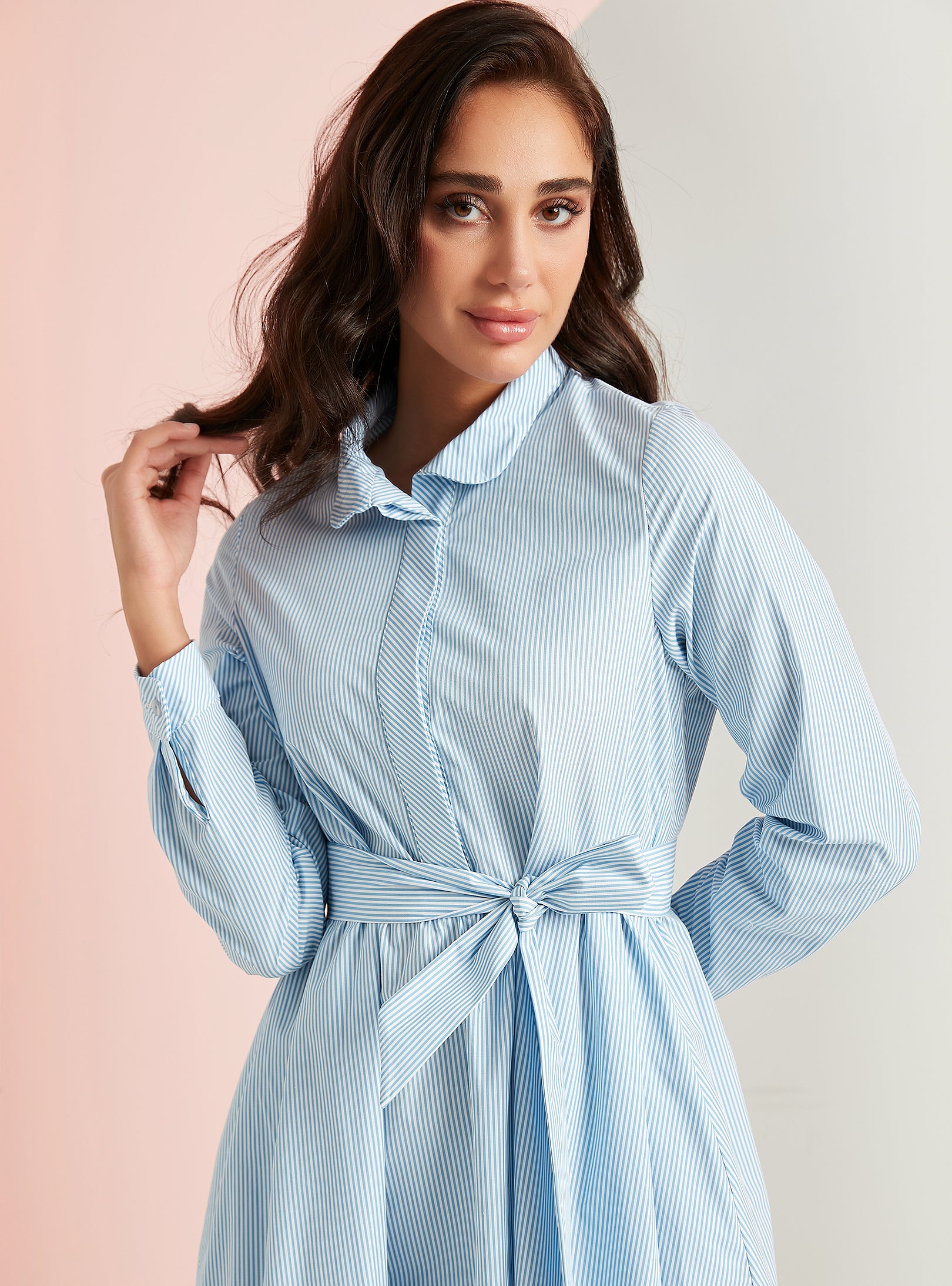 Cotton Blue Stripe Belted Maxi Dress - Store WF